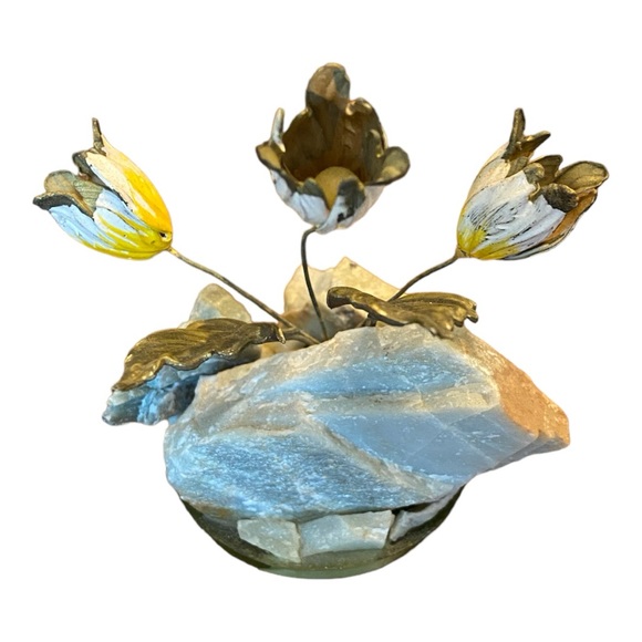 Art Of Frank Mosse Enameled Tulip Flowers Sculpture On Natural Aggregate Rock - Picture 5 of 6